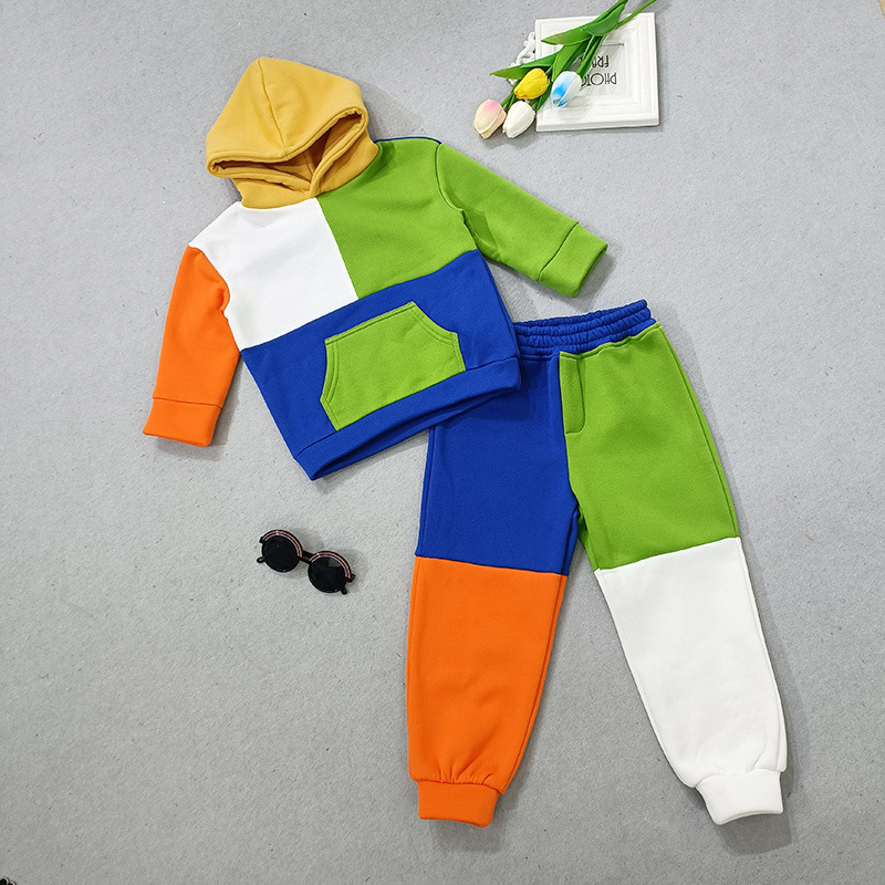 Kids Toddler Girls Boy Fashion Casual Colorblock Long Sleeve Hoodie Set