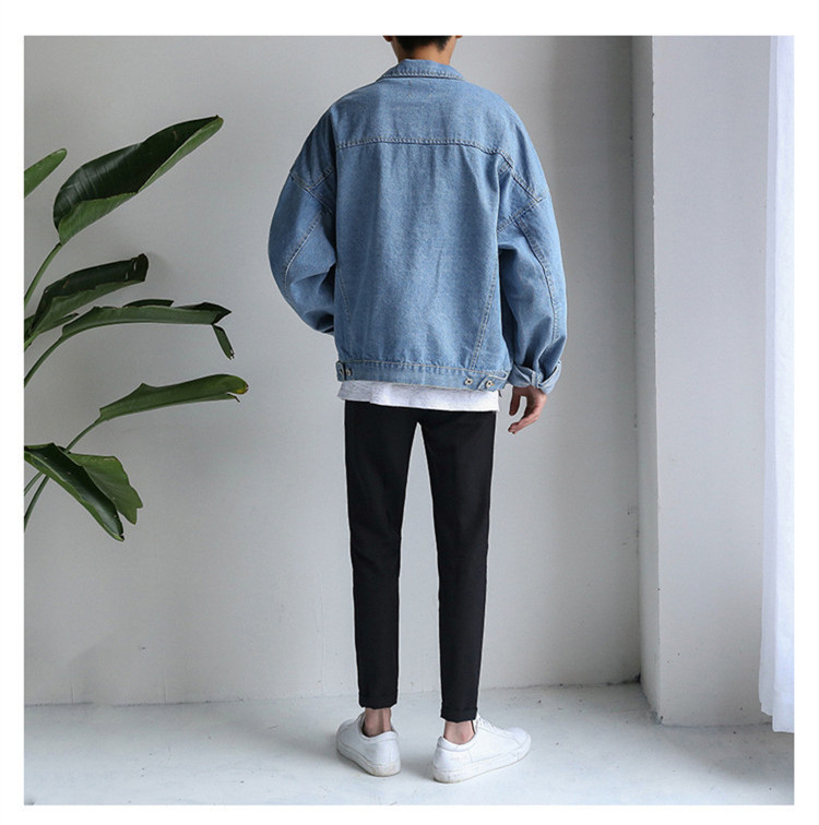 Men Casual Solid Color Lapel Long Sleeve Loose Denim Jacket