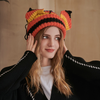Women Cute Cat Ears Colorblock Knitted Beanie Hat