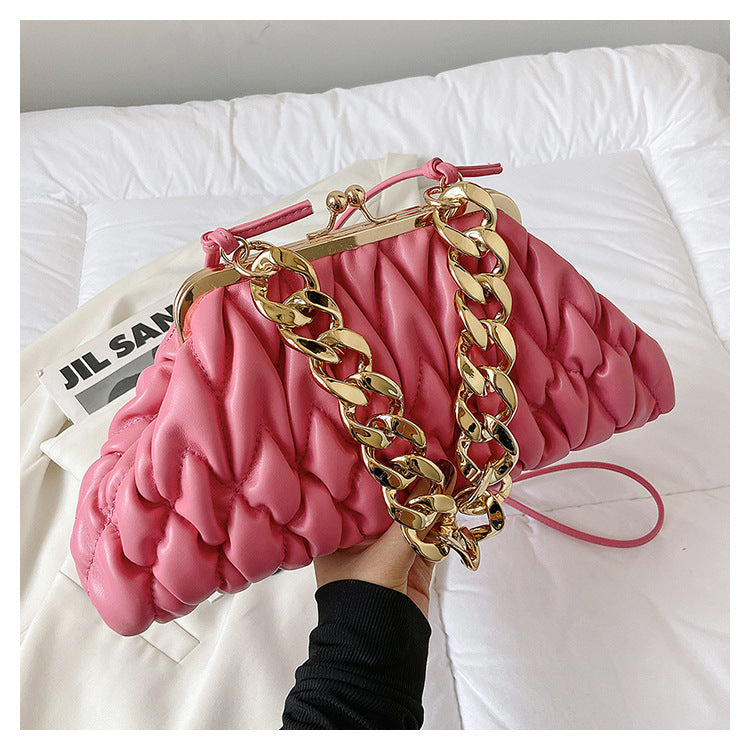 Autumn Fashion Women's Embroidery Line Rhombus Chain Shoulder Bag
