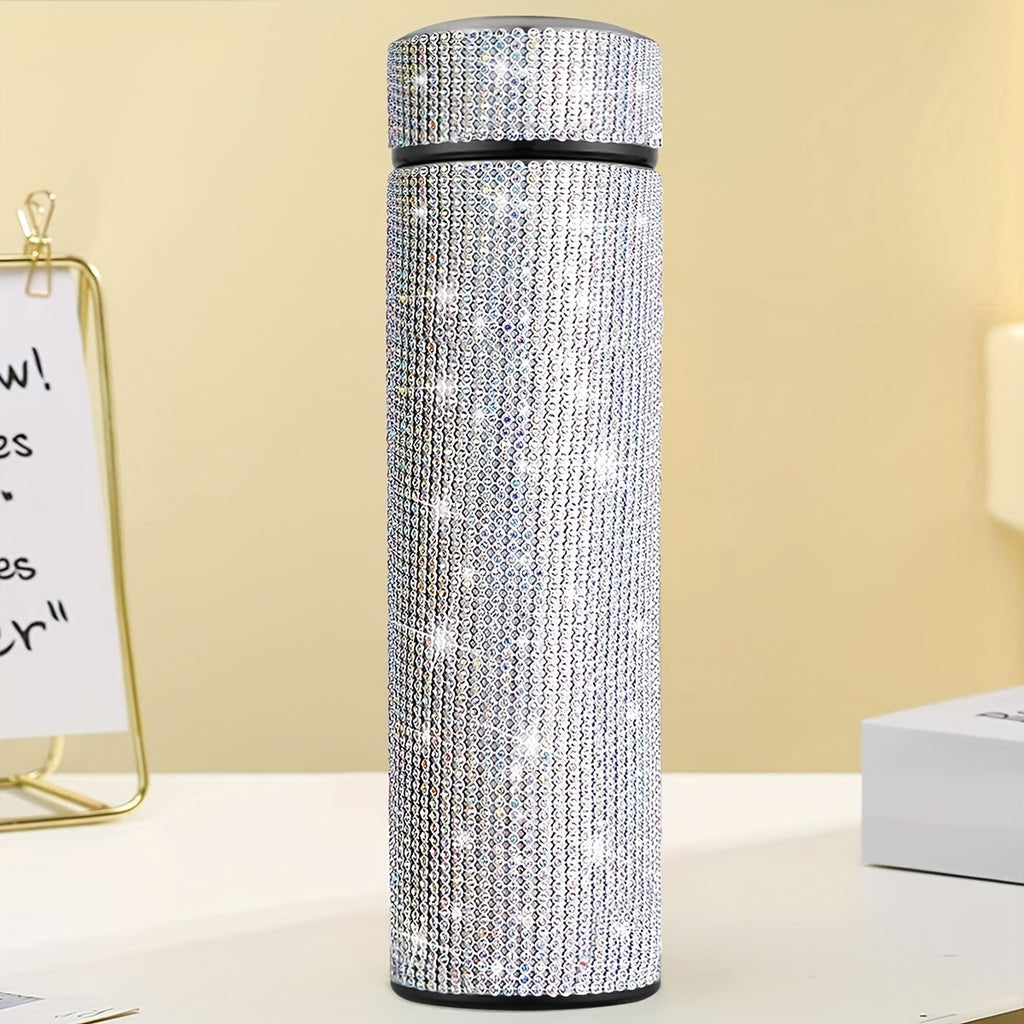 1pc, Sparkling Studded Vacuum Flask, 17oz/500ml Stainless Steel Insulated Water Bottles, Travel Thermal Cups, For Hot And Cold Beverages, Summer Winter Drinkware, Gifts, FS