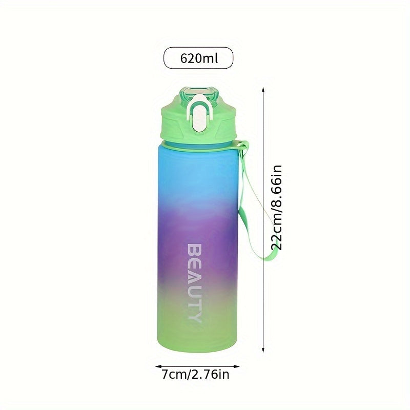 Gradient Color Water Bottle, 620ml/20.96oz Frosted Water Cup With Hand Rope & Scale, Suitable For Outdoor Sports, Fitness, Travel, FS