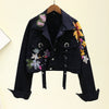 Women's Short Denim Jacket With Flower Embroidery