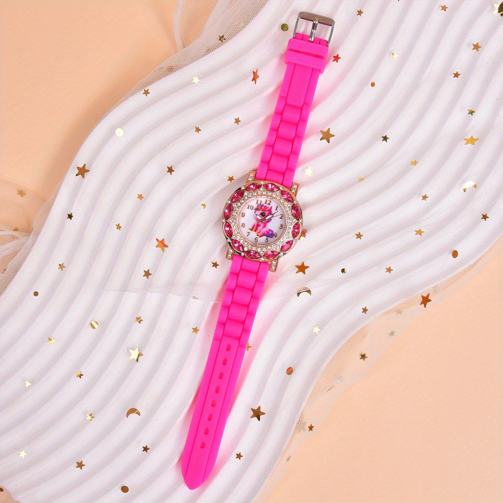 Fashion Watch Rhinestone Cartoon Unicorn Girls Silicone Strap Quartz Watch FS