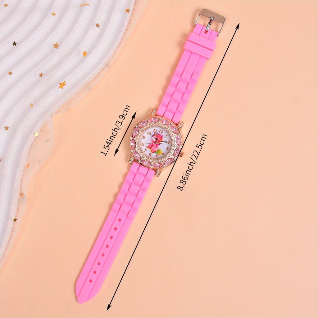 Fashion Watch Rhinestone Cartoon Unicorn Girls Silicone Strap Quartz Watch FS