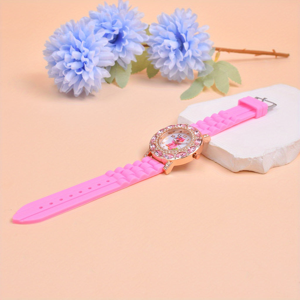 Fashion Watch Rhinestone Cartoon Unicorn Girls Silicone Strap Quartz Watch FS