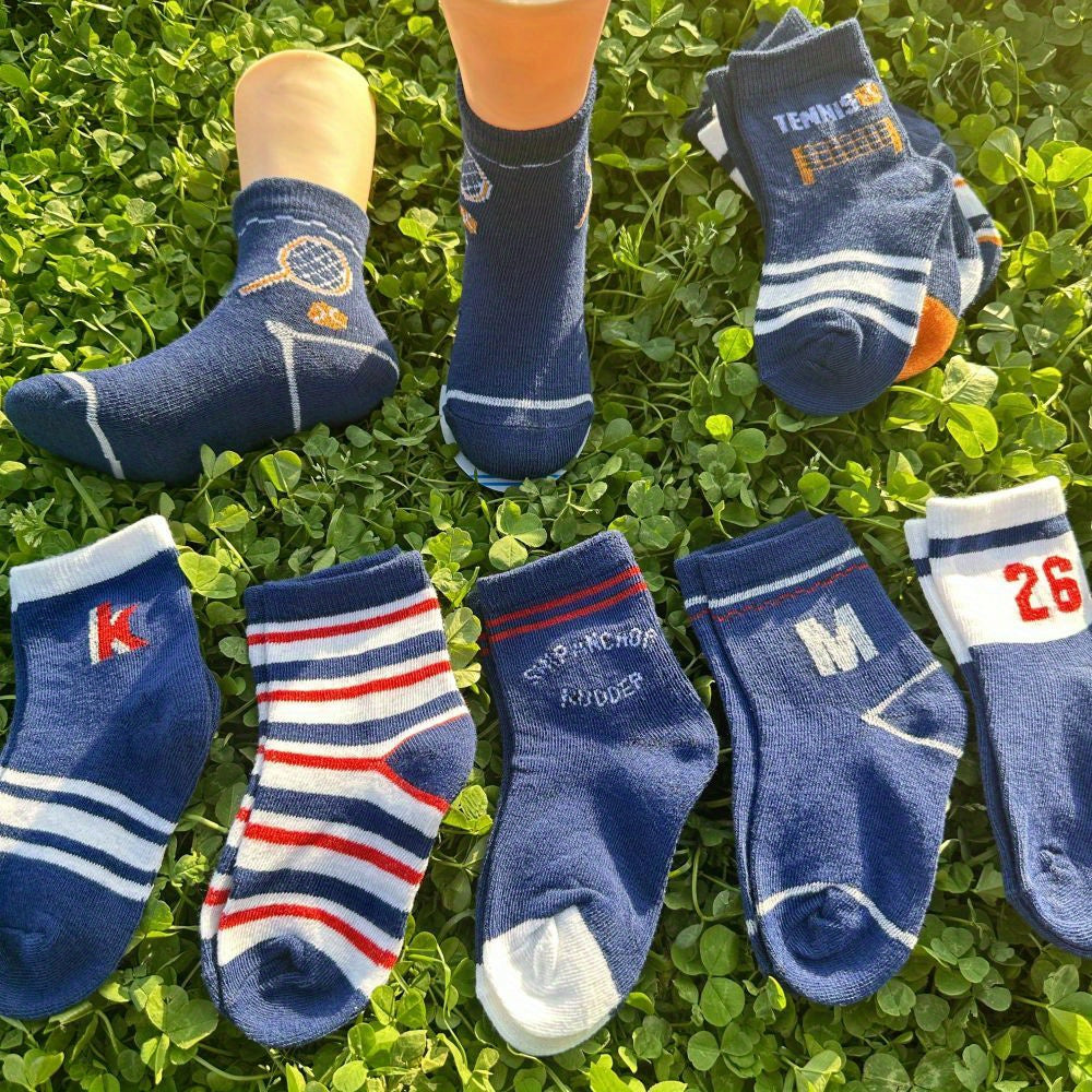 5 Pairs Of Kid's Fashion Cute Pattern Crew Socks, Comfy & Breathable Soft & Elastic Thin Socks For All Seasons Wearing, FS