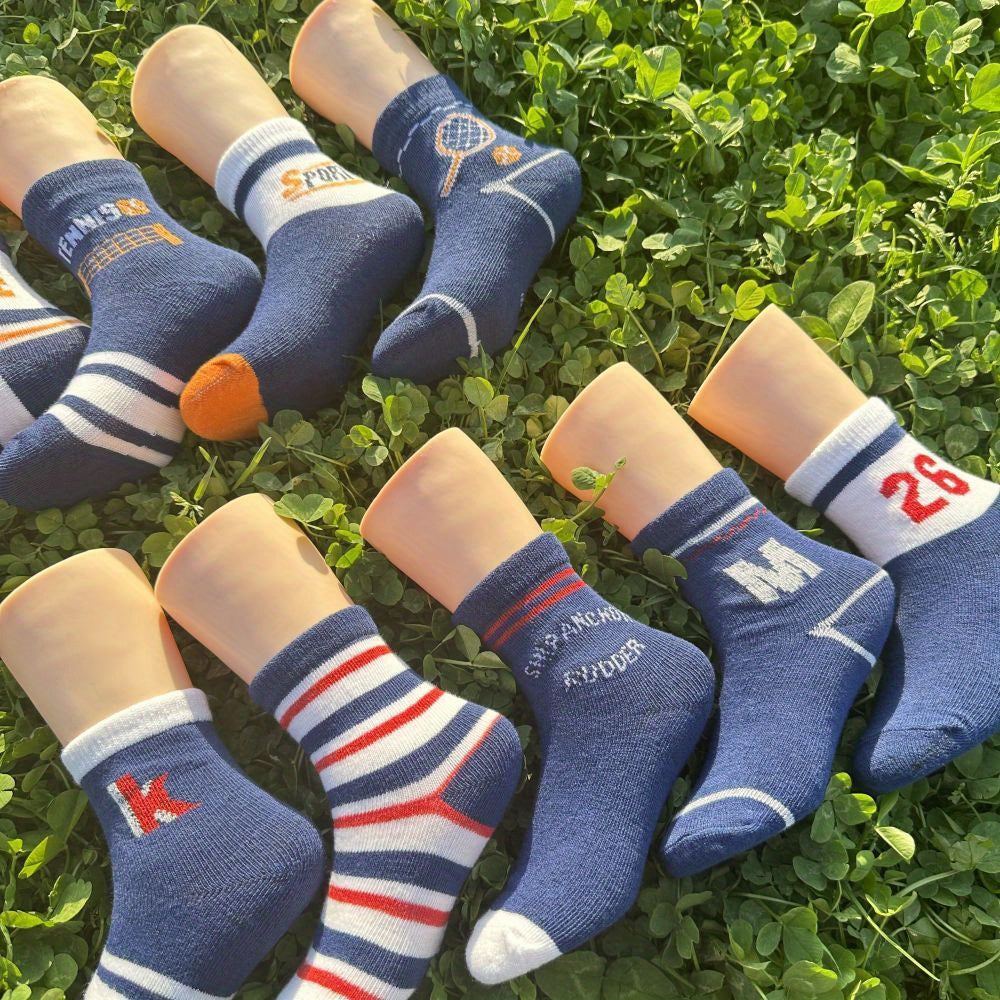5 Pairs Of Kid's Fashion Cute Pattern Crew Socks, Comfy & Breathable Soft & Elastic Thin Socks For All Seasons Wearing, FS