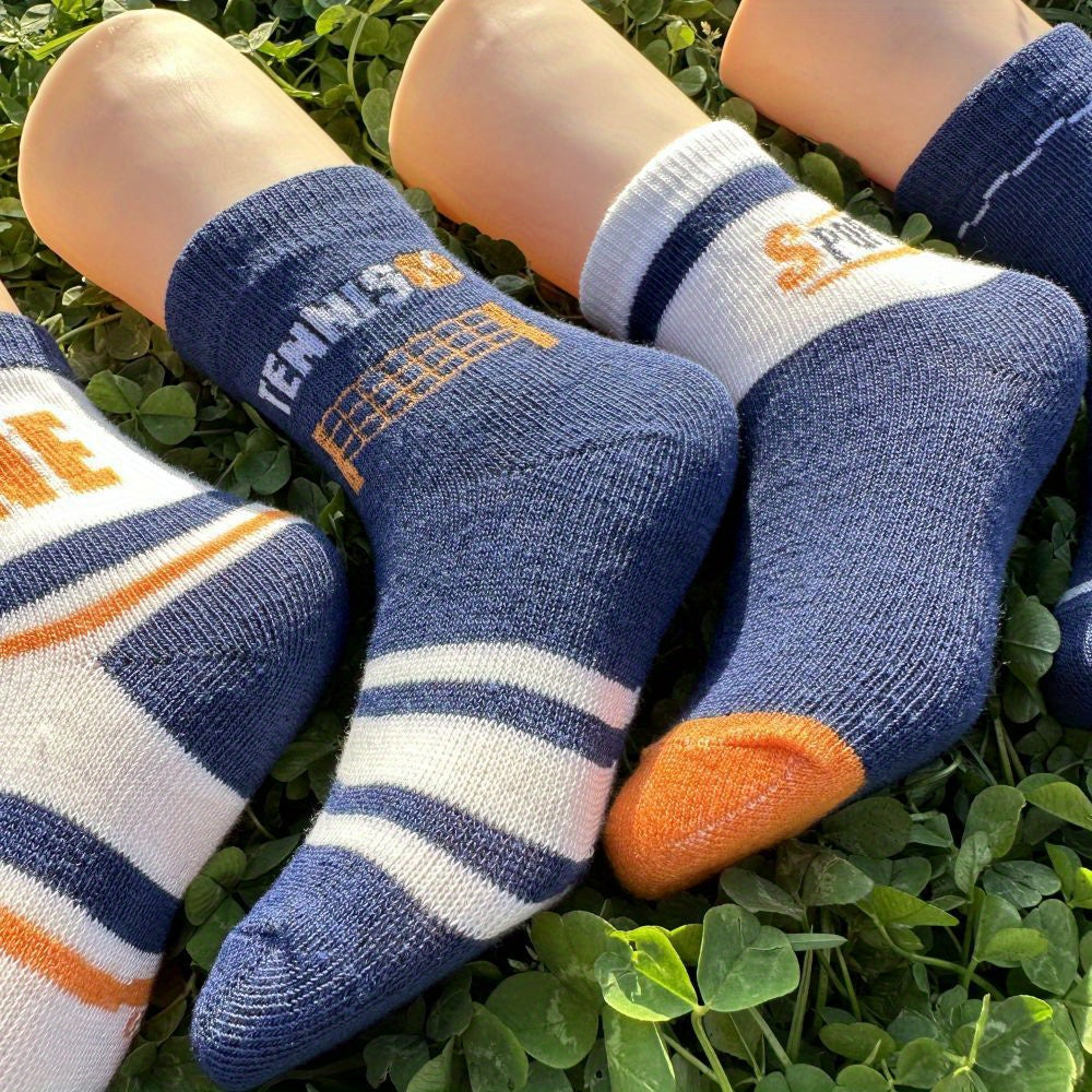 5 Pairs Of Kid's Fashion Cute Pattern Crew Socks, Comfy & Breathable Soft & Elastic Thin Socks For All Seasons Wearing, FS