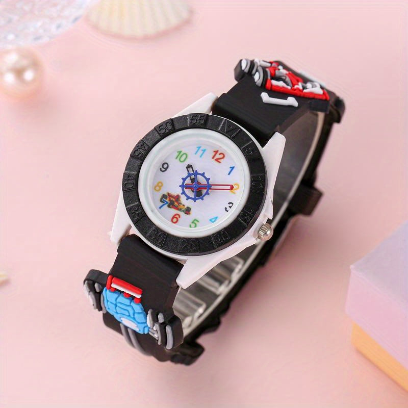 Kids' Cartoon Racing Car Watch - Cute Fashion with PVC Strap, Plastic Case, Electronic Drive, Analog Display for Ages 15+