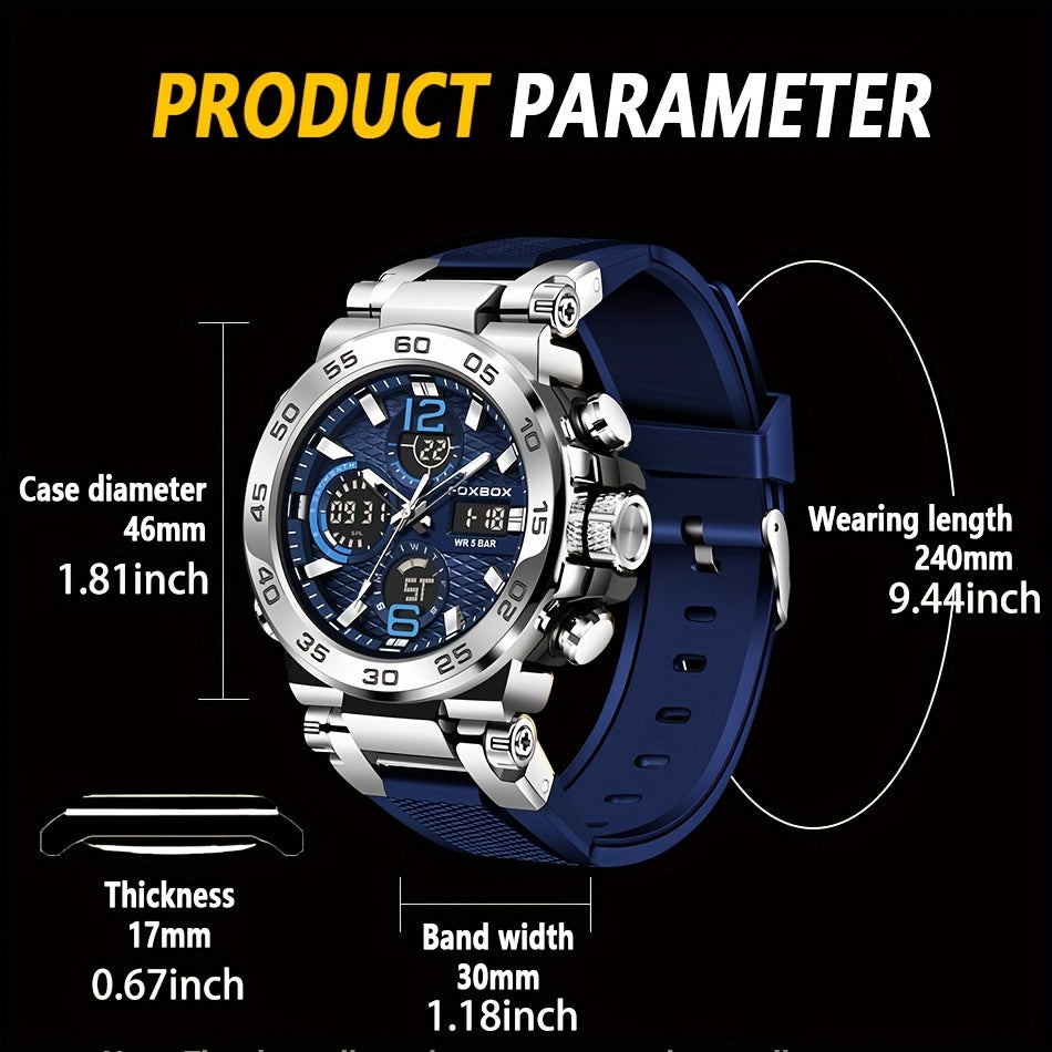 Sports Watch for Men, Dual Display Digital Quartz Watch, Alarm Clock Chronograph Multifunction Luminous Watch, Ideal choice for Gifts FS