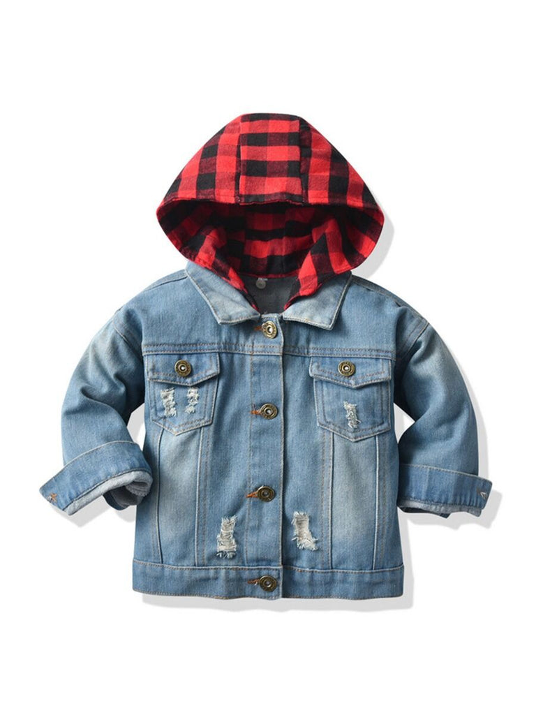 Kids Boy Plaid Hoodie Denim Jacket Little Boys Clothes Hoodies