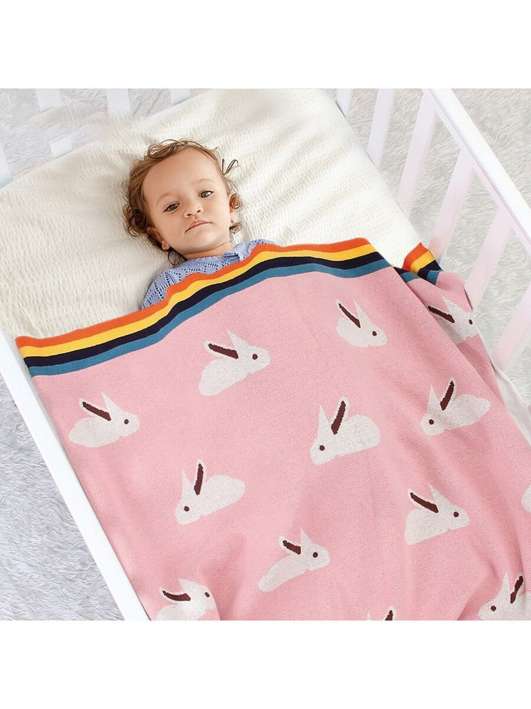 High Quality Rainbow Rabbit Knit Baby Blanket