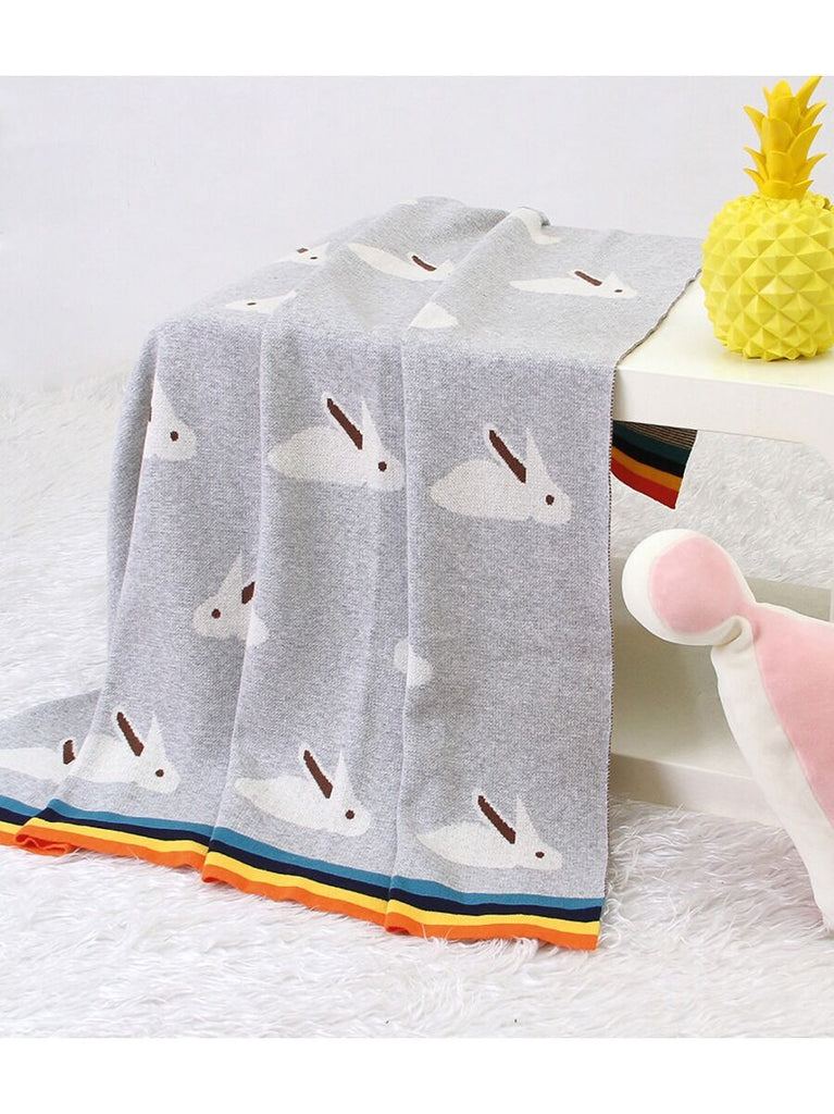 High Quality Rainbow Rabbit Knit Baby Blanket