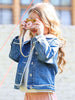 Kid Girl Turn Down Collar Lace Decor Denim Jacket High Quality