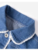 Kid Girl Turn Down Collar Lace Decor Denim Jacket High Quality