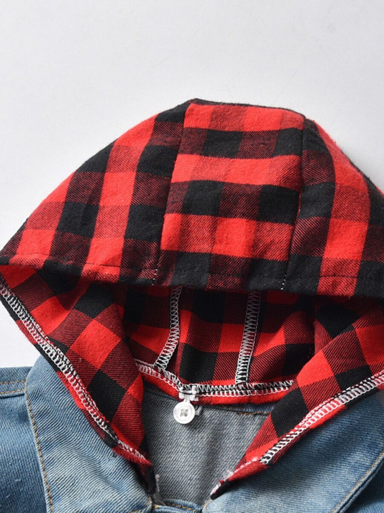 Kids Boy Plaid Hoodie Denim Jacket Little Boys Clothes Hoodies