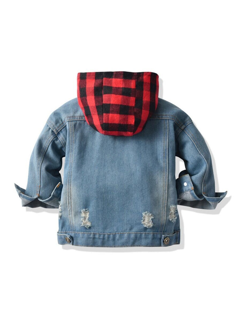 Kids Boy Plaid Hoodie Denim Jacket Little Boys Clothes Hoodies