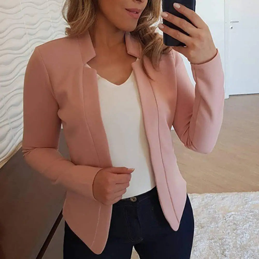 S-5XL Women Solid Color Stand Collar Long-Sleeve Blazer