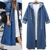 S-XL Women Casual Long-Sleeve Single-Breasted Denim Hooded Over Coat