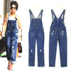 Women Pocket Decor Knee Ripped Suspender Jeans