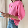 Woman Casual Solid Color Puff Sleeve T-Shirt