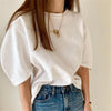 Woman Casual Solid Color Puff Sleeve T-Shirt