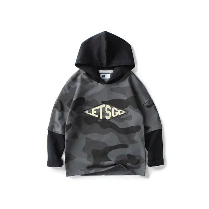 Boys Camouflage Printed Splice Sleeves Hoody