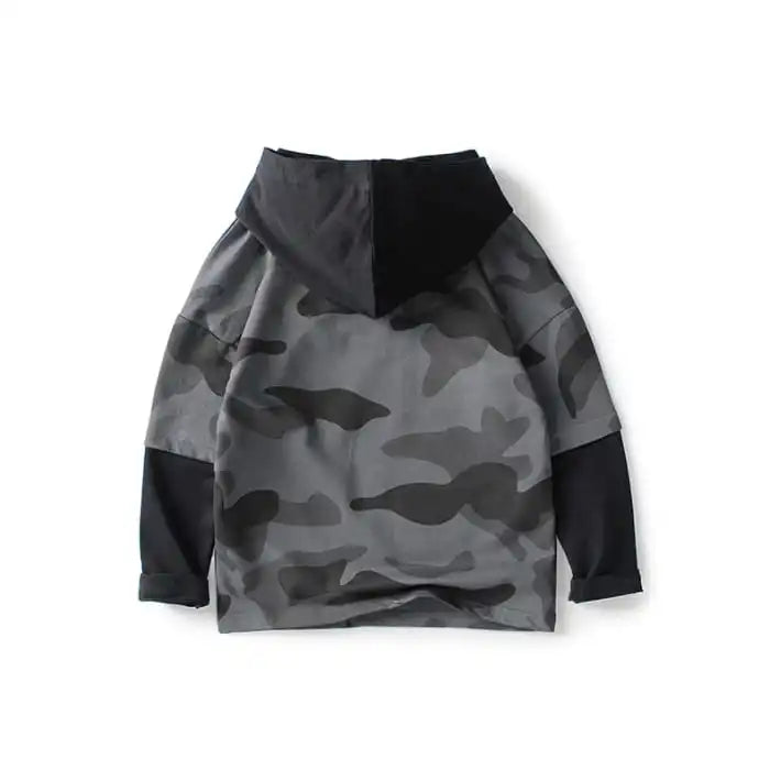 Boys Camouflage Printed Splice Sleeves Hoody