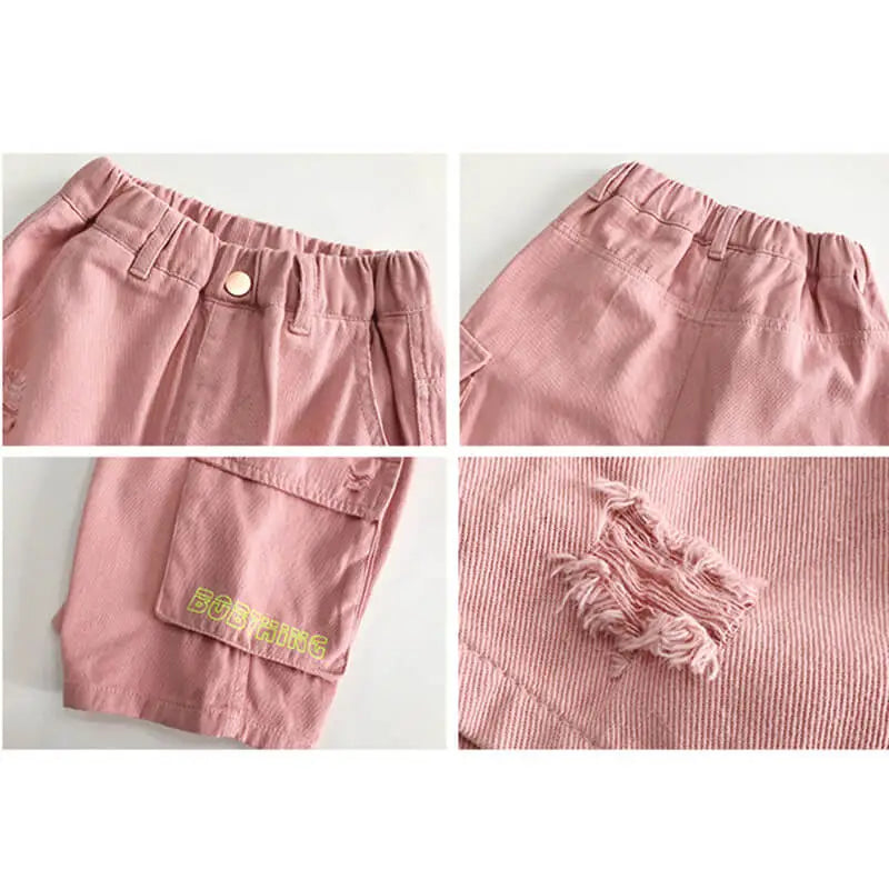 Boys Fashion Solid Color Hole Design Casual Shorts