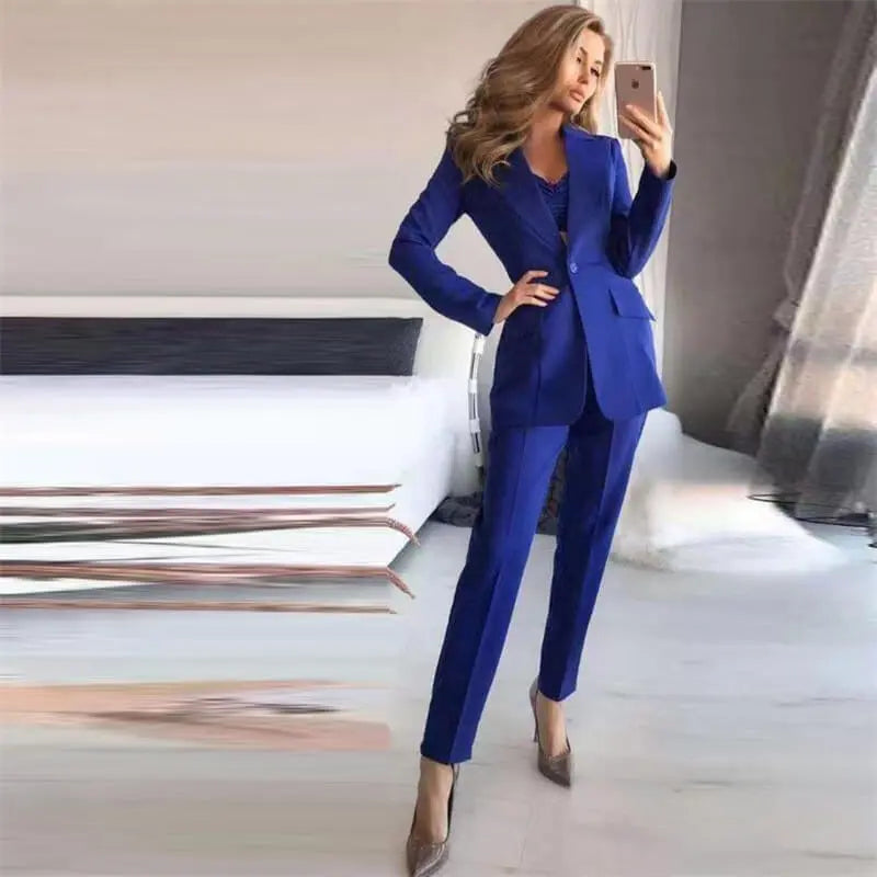 S-3XL Women Fashion Solid Color Blazer And Pants With Tank Top Three Piece Set