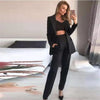 S-3XL Women Fashion Solid Color Blazer And Pants With Tank Top Three Piece Set