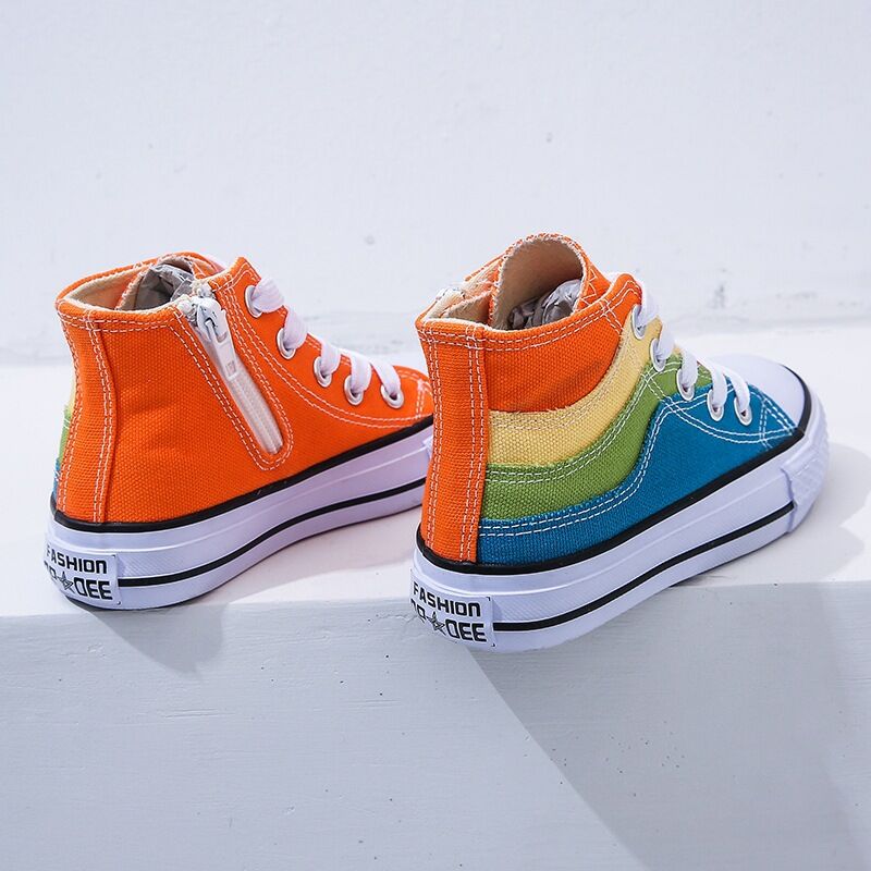 Kids Rain Canvas Shoes Color-block Zipper Shoelace