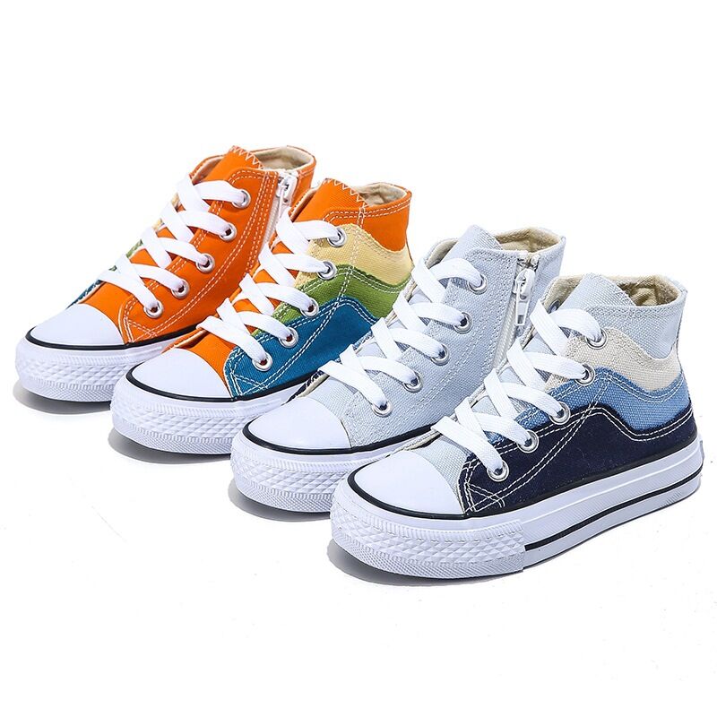 Kids Rain Canvas Shoes Color-block Zipper Shoelace