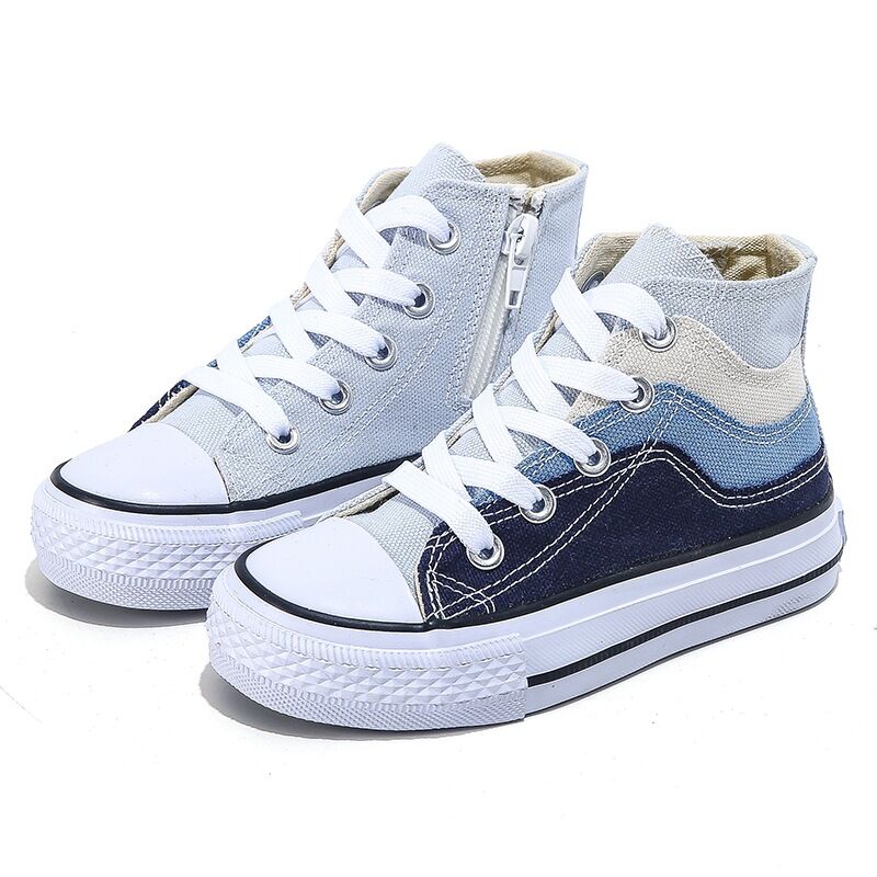 Kids Rain Canvas Shoes Color-block Zipper Shoelace