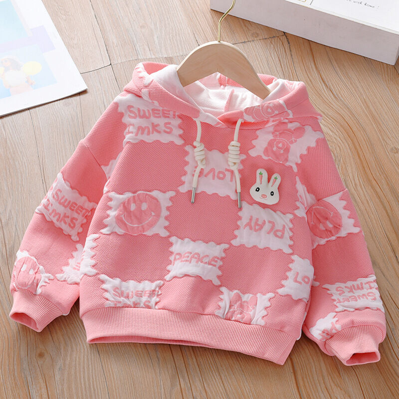 18M-7Y Toddler Girl Long-Sleeved Cartoon Rabbit Letter Print Hooded Tops