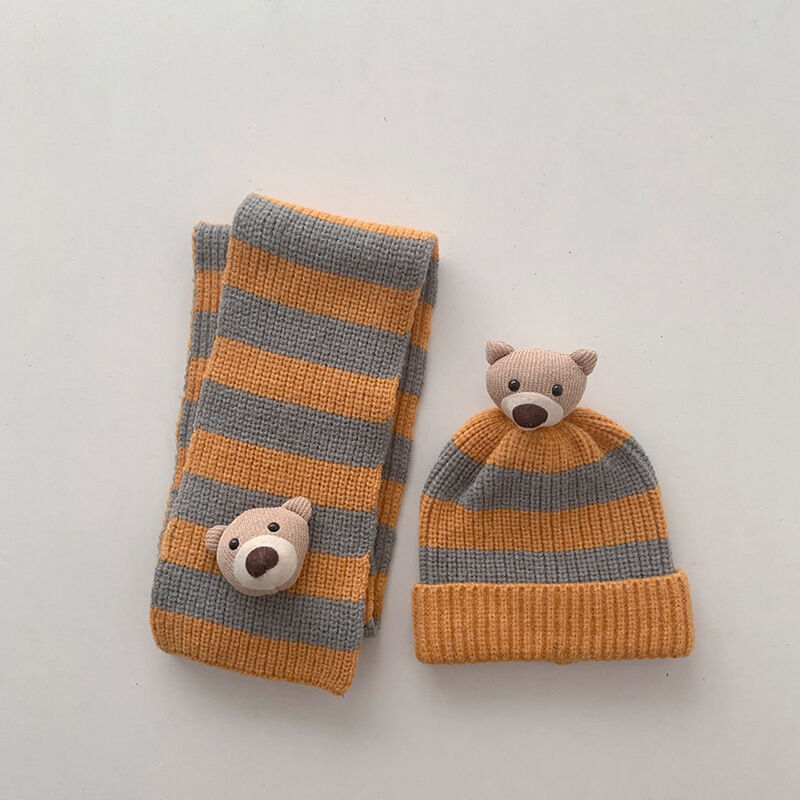 Striped Bear Scarf And Hat Beanie Set Kid Accessories