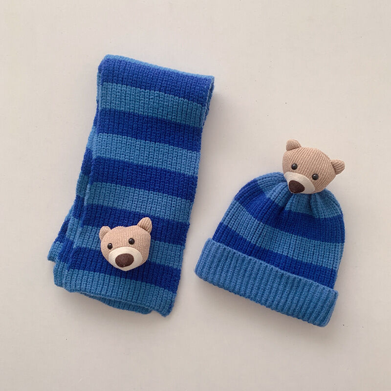 Striped Bear Scarf And Hat Beanie Set Kid Accessories