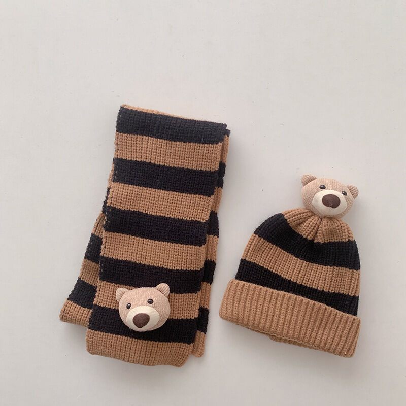 Striped Bear Scarf And Hat Beanie Set Kid Accessories