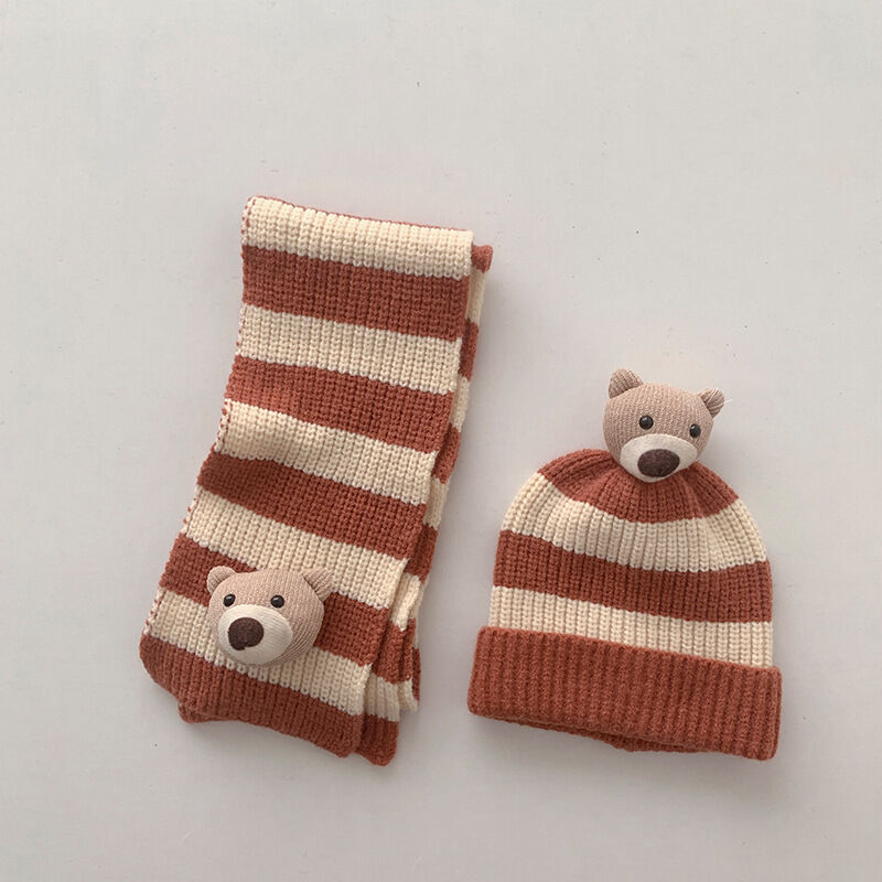 Striped Bear Scarf And Hat Beanie Set Kid Accessories