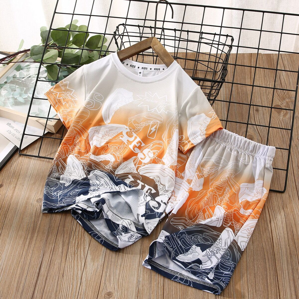 3-12Y Big Kids Boys Sports Letter Gradient Color Short-Sleeved 2pcs