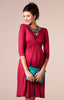 Maternity Long Sleeve Solid Color Ruffle Deep V-Neck Nursing Dress Maternity Clothes