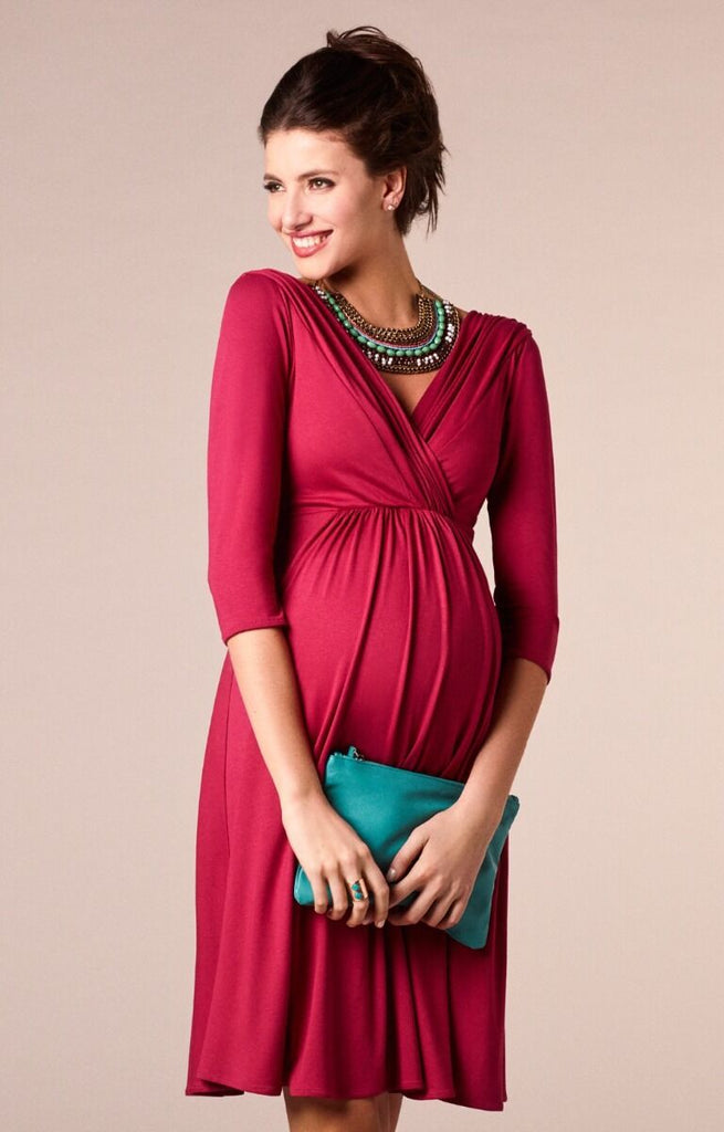 Maternity Long Sleeve Solid Color Ruffle Deep V-Neck Nursing Dress Maternity Clothes