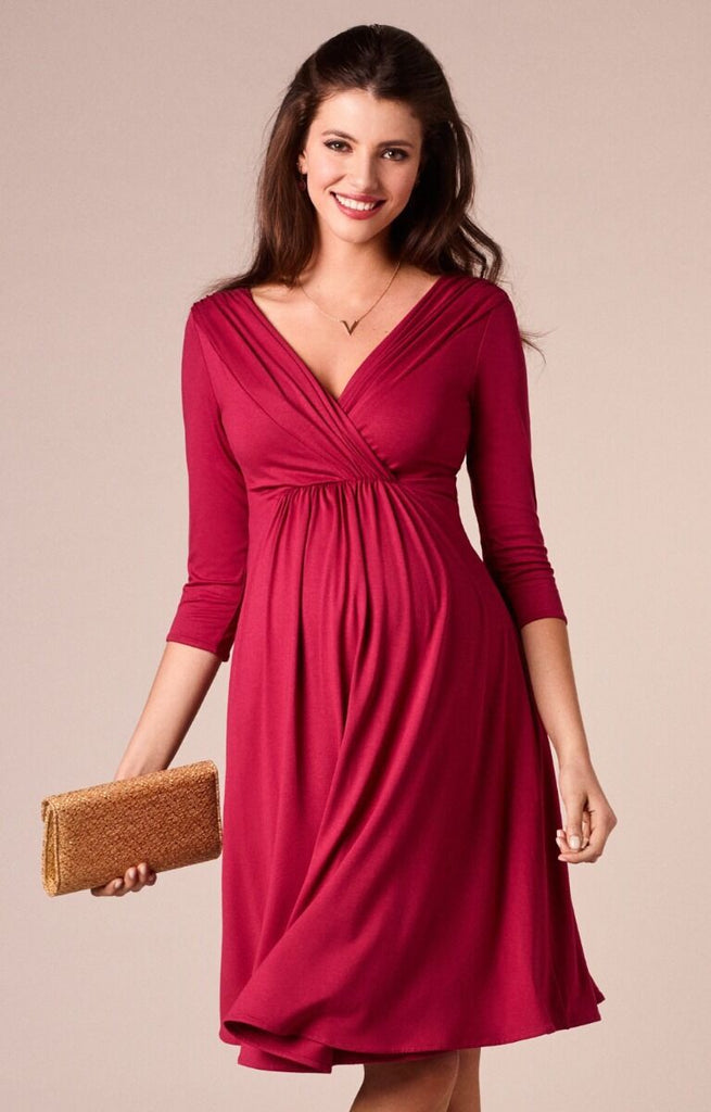 Maternity Long Sleeve Solid Color Ruffle Deep V-Neck Nursing Dress Maternity Clothes