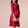 Maternity Long Sleeve Solid Color Ruffle Deep V-Neck Nursing Dress Maternity Clothes