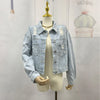 Women Fashion Vintage Rhinestone Tassel Ripped Denim Jacket