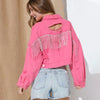 Women Fashion Vintage Rhinestone Tassel Ripped Denim Jacket