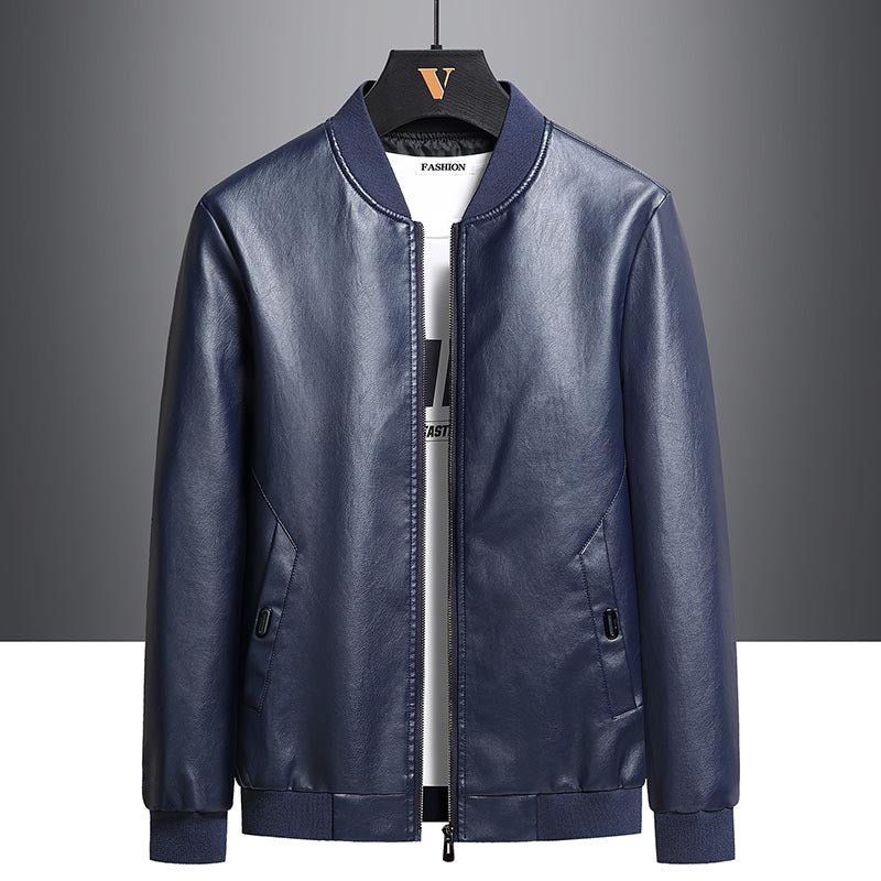 New Men's Casual Leather Clothing Autumn And Winter Standing Collar Plus Size Velvet Padded Thickened Coat