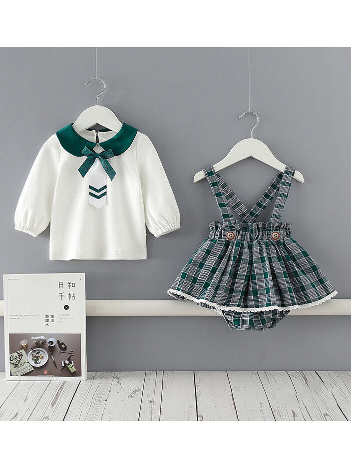 2 Pieces Baby Girl Set Top And Suspender Skirt High Quality