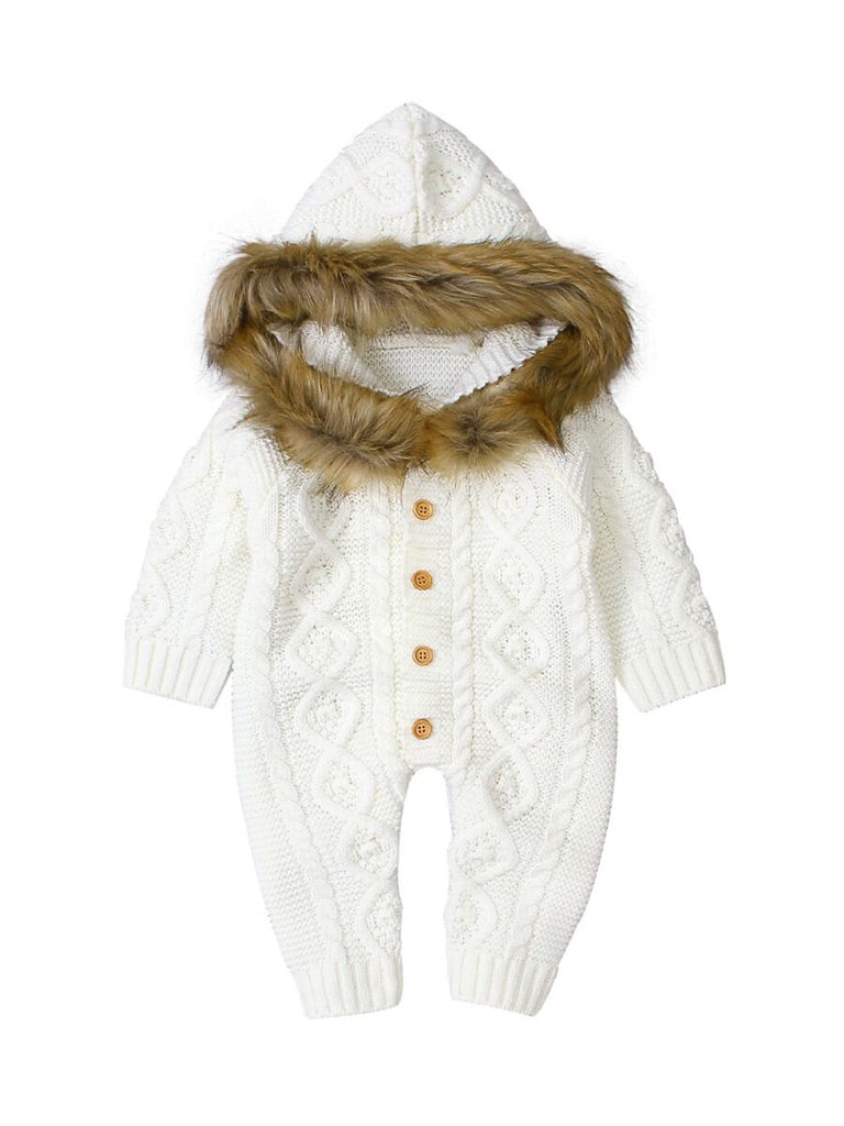 Cable-knit Baby Hooded Jumpsuit